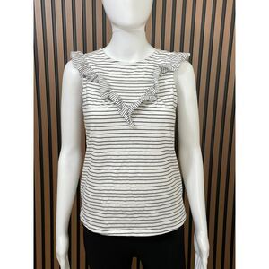 Anthropologie Maeve Kalama Women's Top Tank Cotton Ruffle XS White Pinstripe.